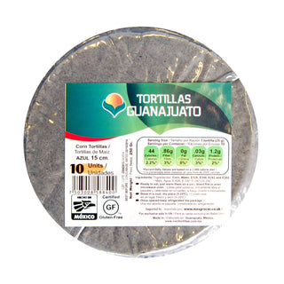 Tortillas de Maíz Azul 15cm (10 unidades)-Guanajuato -250g (Tortillas de Maïs Blanc 15cm = (10 pièces))